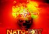 NATO Is Endangering Us All Fiery skull behind NATO compass, "NATO-EXIT
