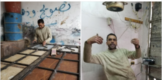 Interview with Adnan, former sniper with Ahrar al Sham “rebel” terrorist group/ By Janice Kortkamp Men in a workshop with wooden frames and tools, engaging in conversation and work.