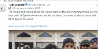 Thank you Tulsi Gabbard for Condemning Washington’s on-going support for al Qaeda and affiliated Terrorists.