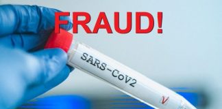 CDC to Withdraw Emergency Use Authorization for RT PCR Test Because It Cannot Distinguish Between SARS-CoV-2 and the Flu Gloved hand holds a SARS-CoV-2 test tube with 'FRAUD!' text overlay.