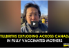 Stillbirths Exploding Across Canada In Fully Vaccinated Mothers/ By Bright Light News A man speaks outdoors with a title about vaccine misinformation.