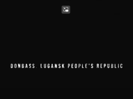 White text on black background reading 'DONBASS. LUGANSK PEOPLE'S REPUBLIC'.