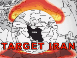 Map showing Iran at the center of a target zone.