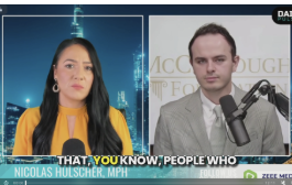 Two people discuss topics on a split-screen video call.