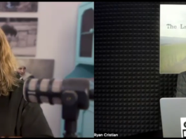 Two individuals engaged in a podcast or recording session.