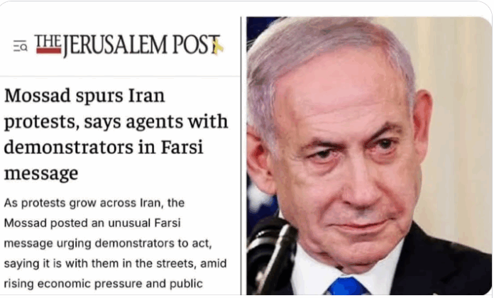 Newspaper headline about Mossad, Iran protests