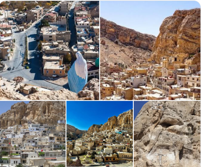 Collage of cliffside villages in arid mountains